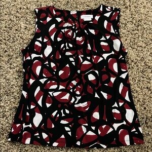 Calvin Klein Black, Dark Red and White Graphic sleeveless blouse
